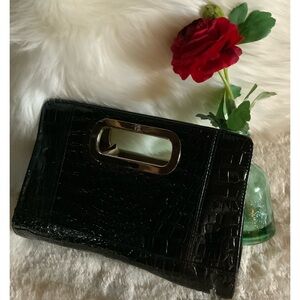 New York & Company Black Crocodile-Pattern Clutch